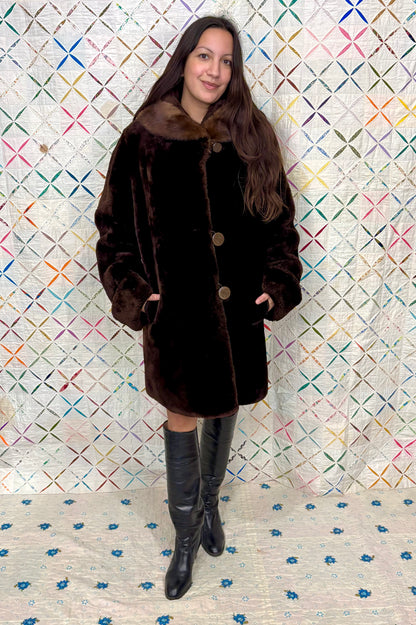 Sheared Fur Coat with Mink collar