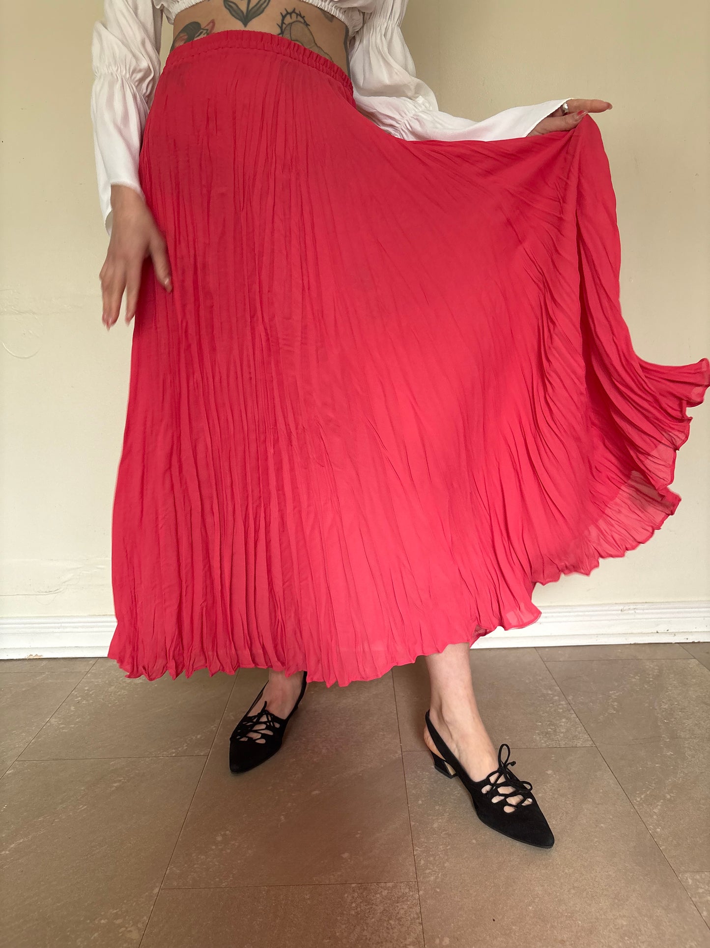 90s pleated coral maxi skirt
