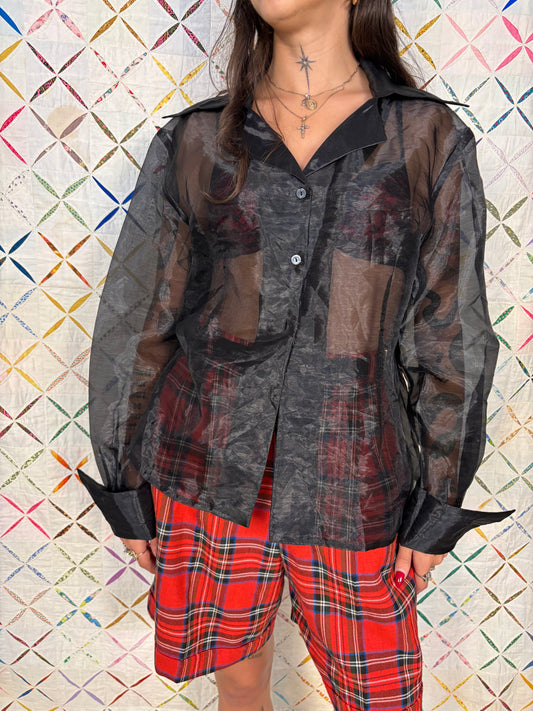 Black sheer organza blouse