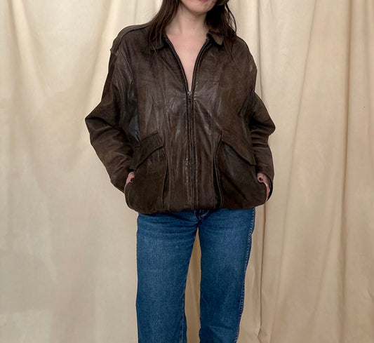 1980s Brown Leather Bomber Jacket