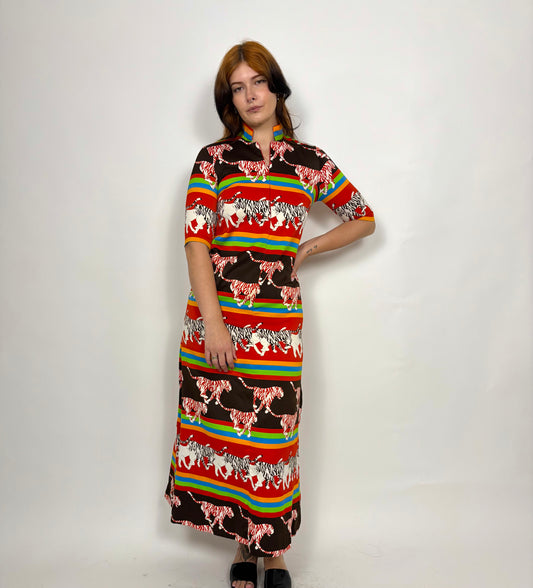 1970s Tiger Maxi Dress