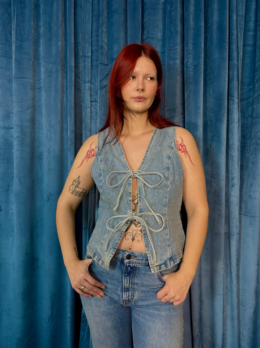 Denim tie front top