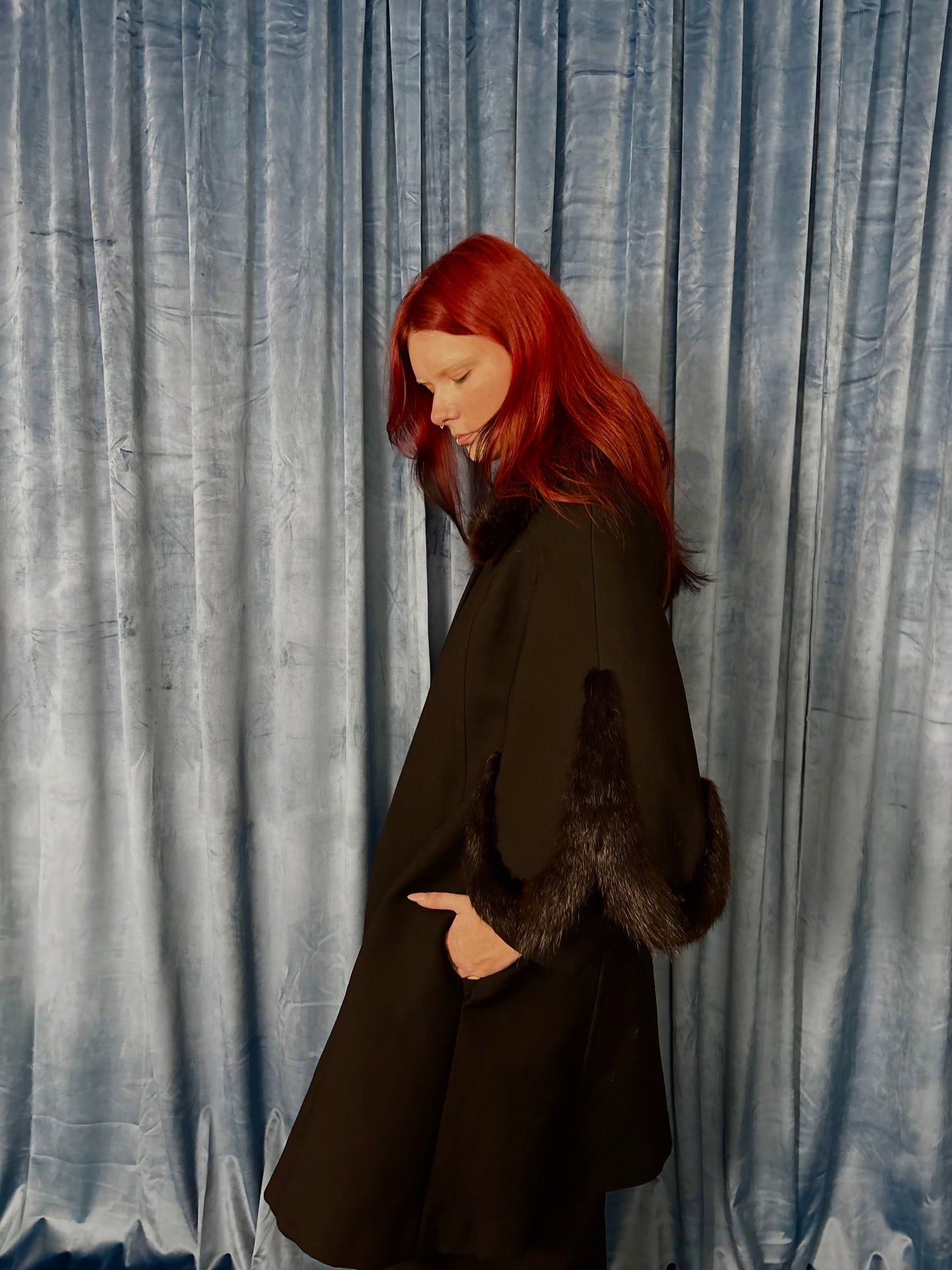 100% Wool Mink Trimmed Coat