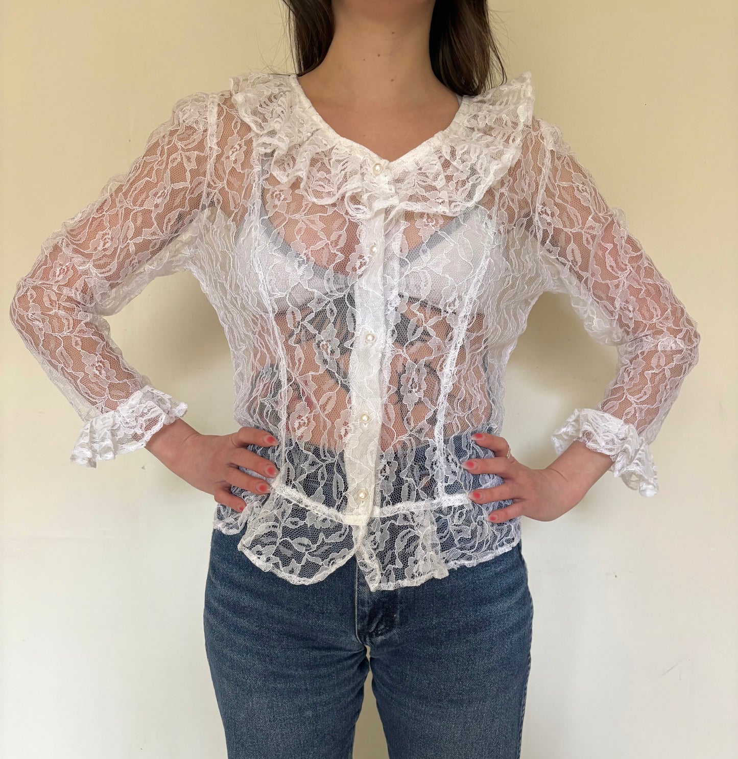 90s Lacy White Sheer Blouse