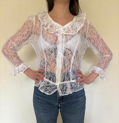 90s Lacy White Sheer Blouse