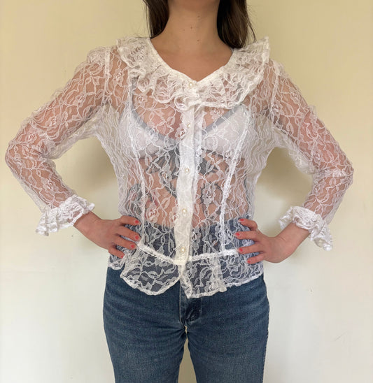 90s Lacy White Sheer Blouse