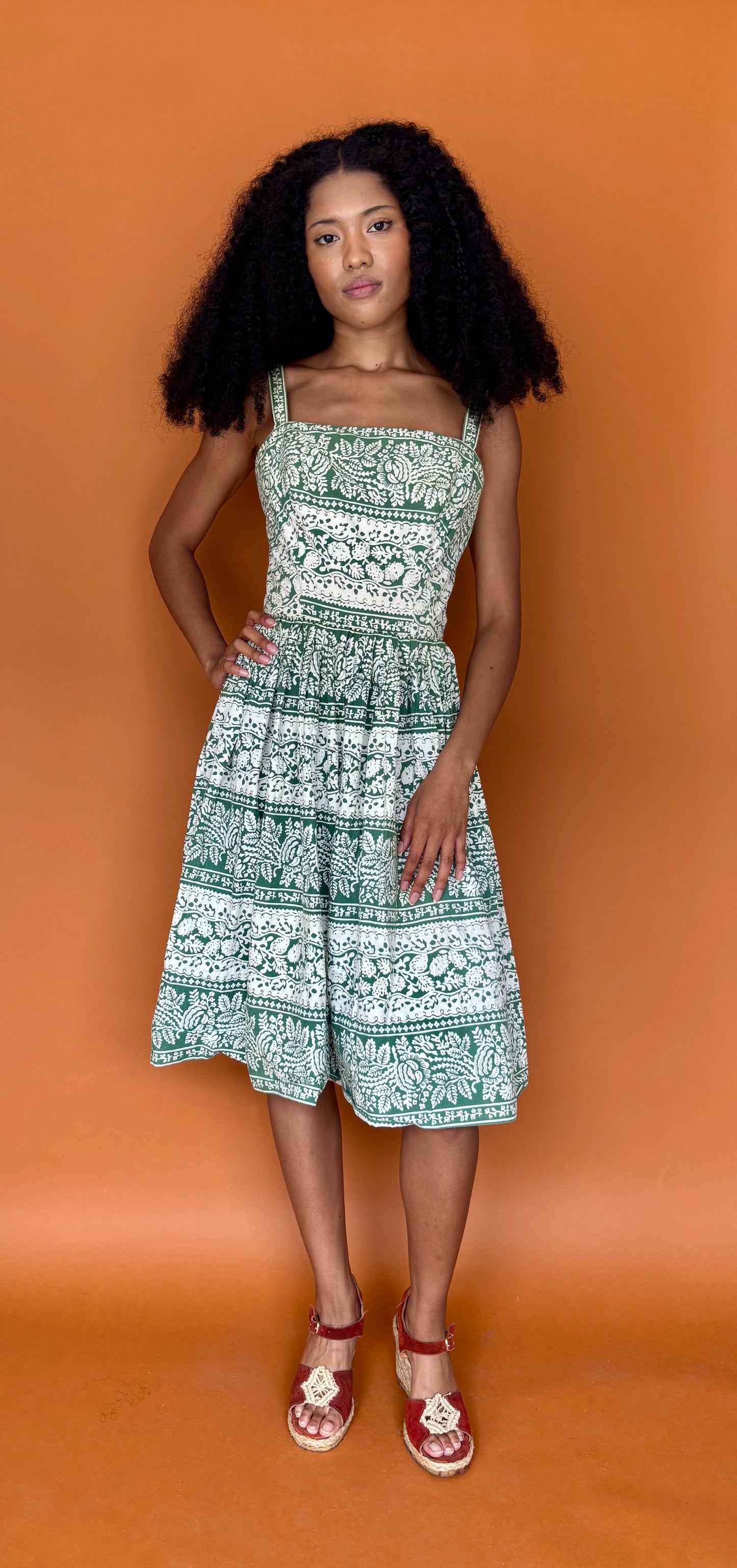Green patterned 1950s sundress