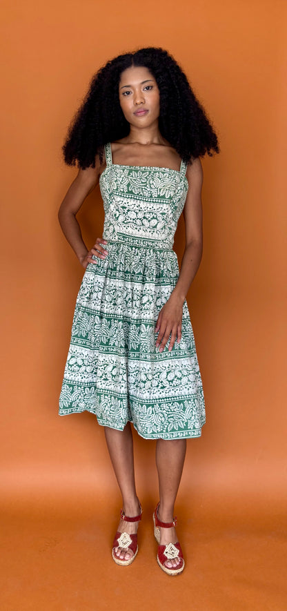 Green patterned 1950s sundress