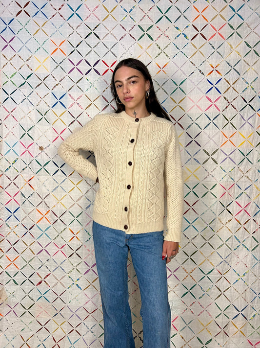Cream 100% wool Irish wool cardigan