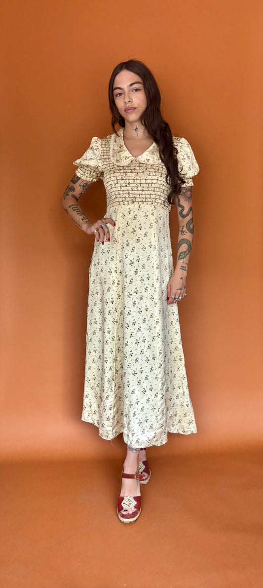 Satin 70s prairie dress