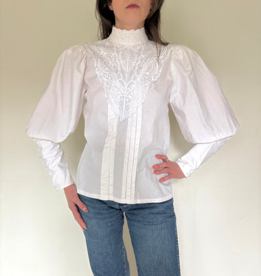 80s does Victorian cotton blouse