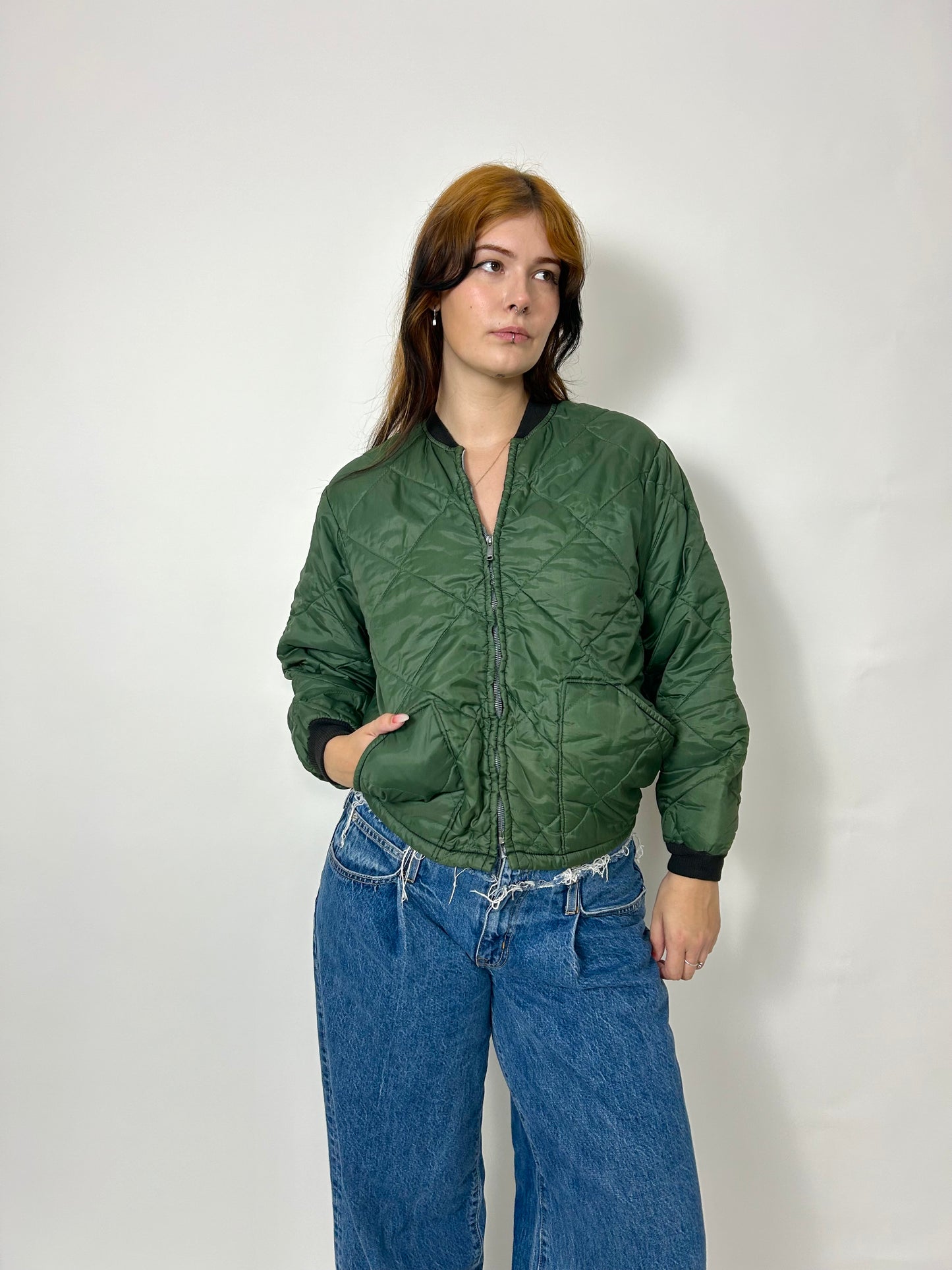 1960s Forest Green Quilted Zip Up