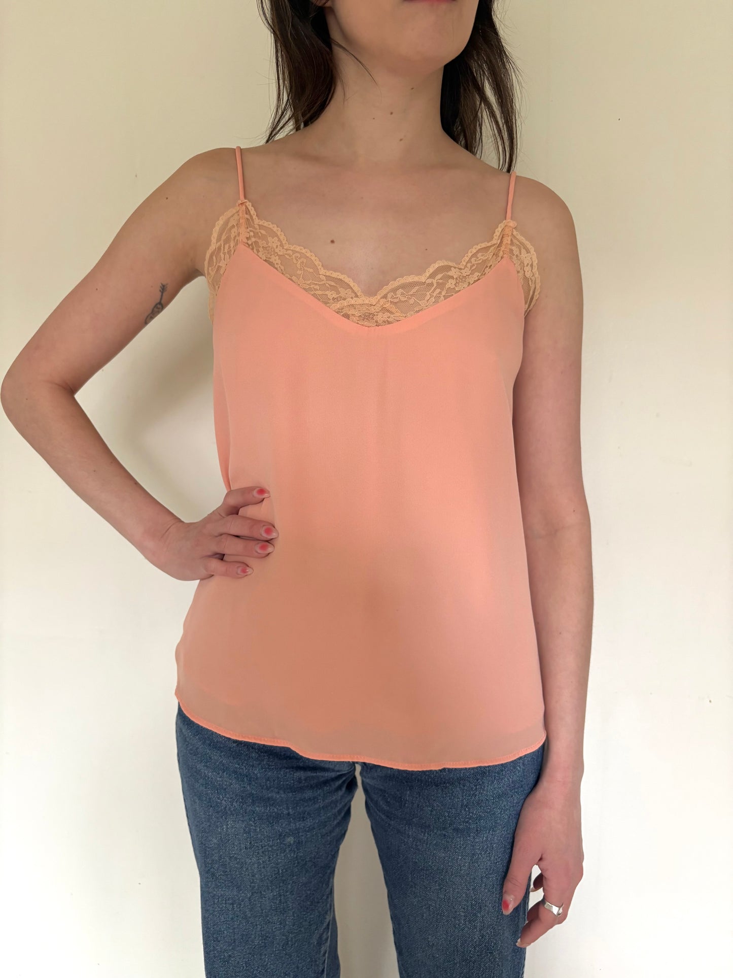 Pink camisole with lace trim