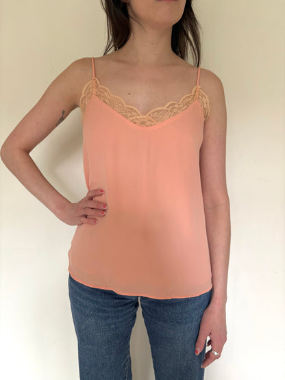 Pink camisole with lace trim
