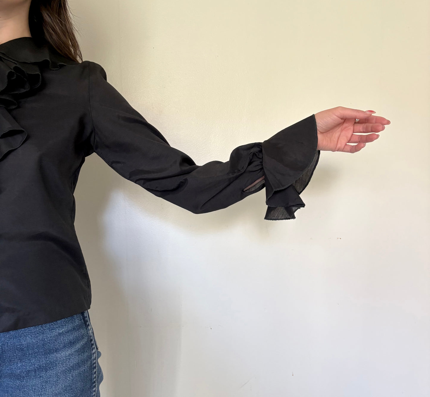 70s Black Ruffle Top