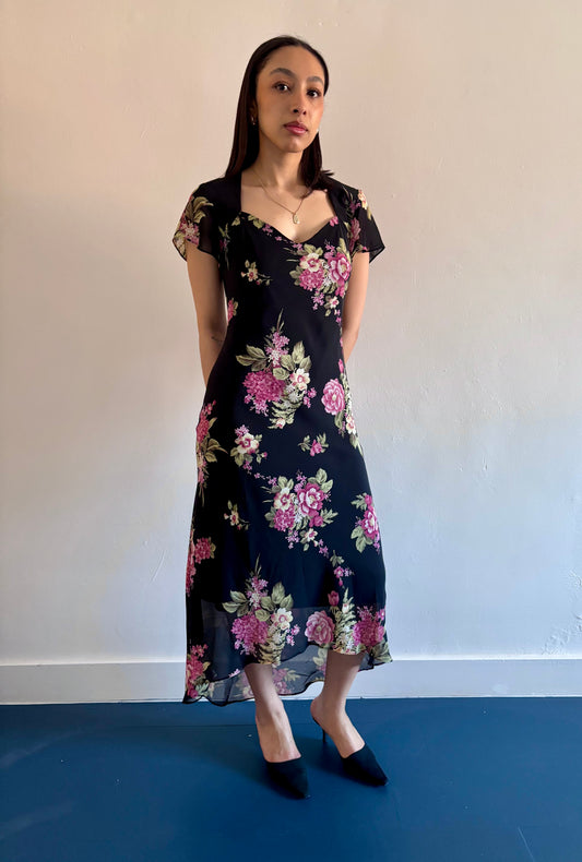 90s floral bias cut dress sweetheart neckline