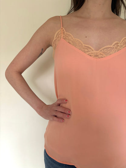 Pink camisole with lace trim