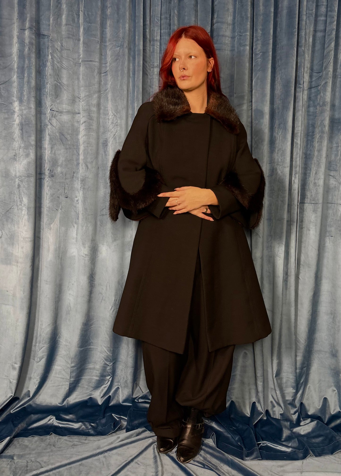 100% Wool Mink Trimmed Coat