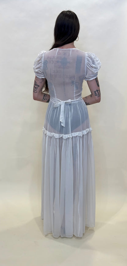 1930s white sheer button gown
