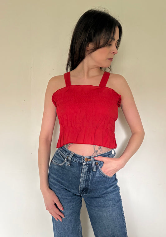 70s red smocked tank