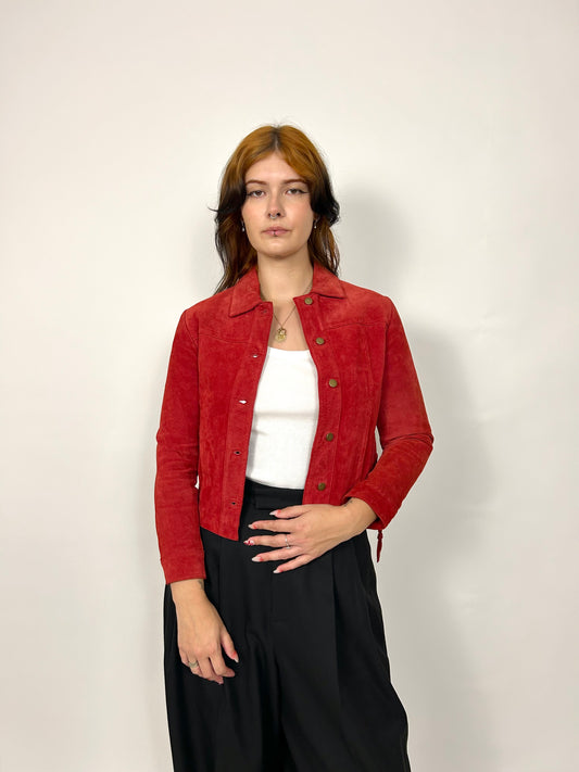 Y2K Red Suede Jacket, side lacing