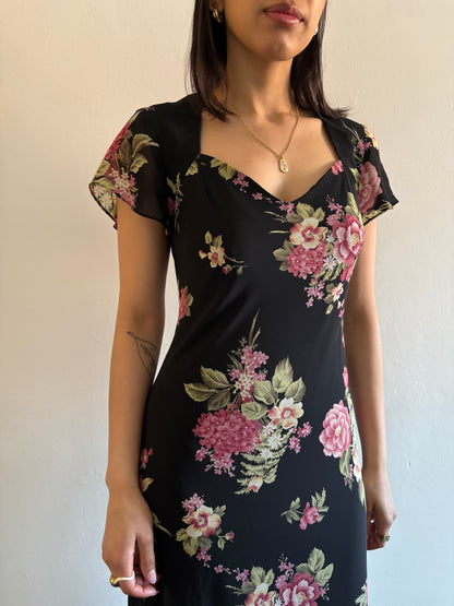 90s floral bias cut dress sweetheart neckline