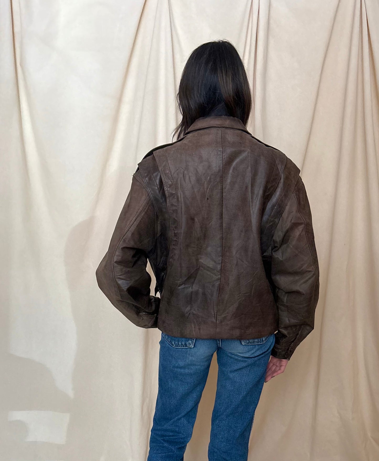 1980s Brown Leather Bomber Jacket