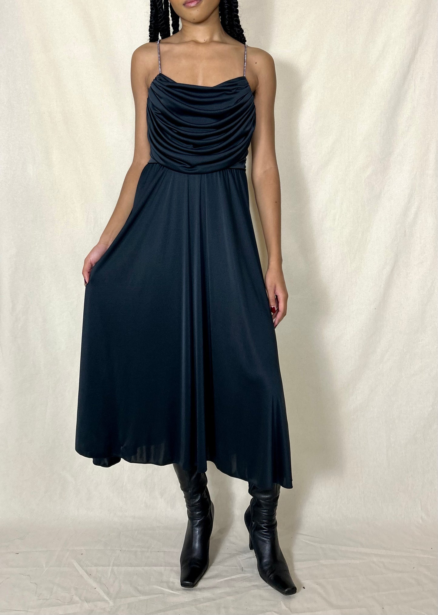 Black disco dress with diamond straps