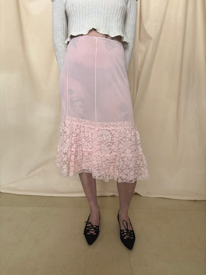 Pink Slip Skirt with Lace Trim