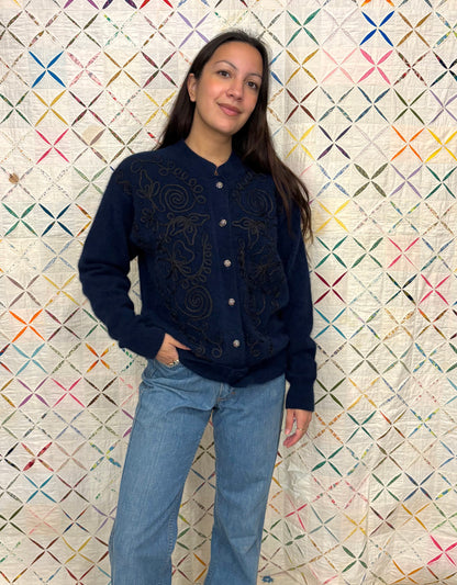 Embroidered Angora Cardigan