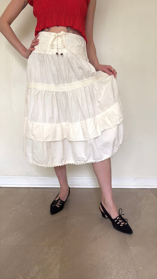 White cotton lace up skirt