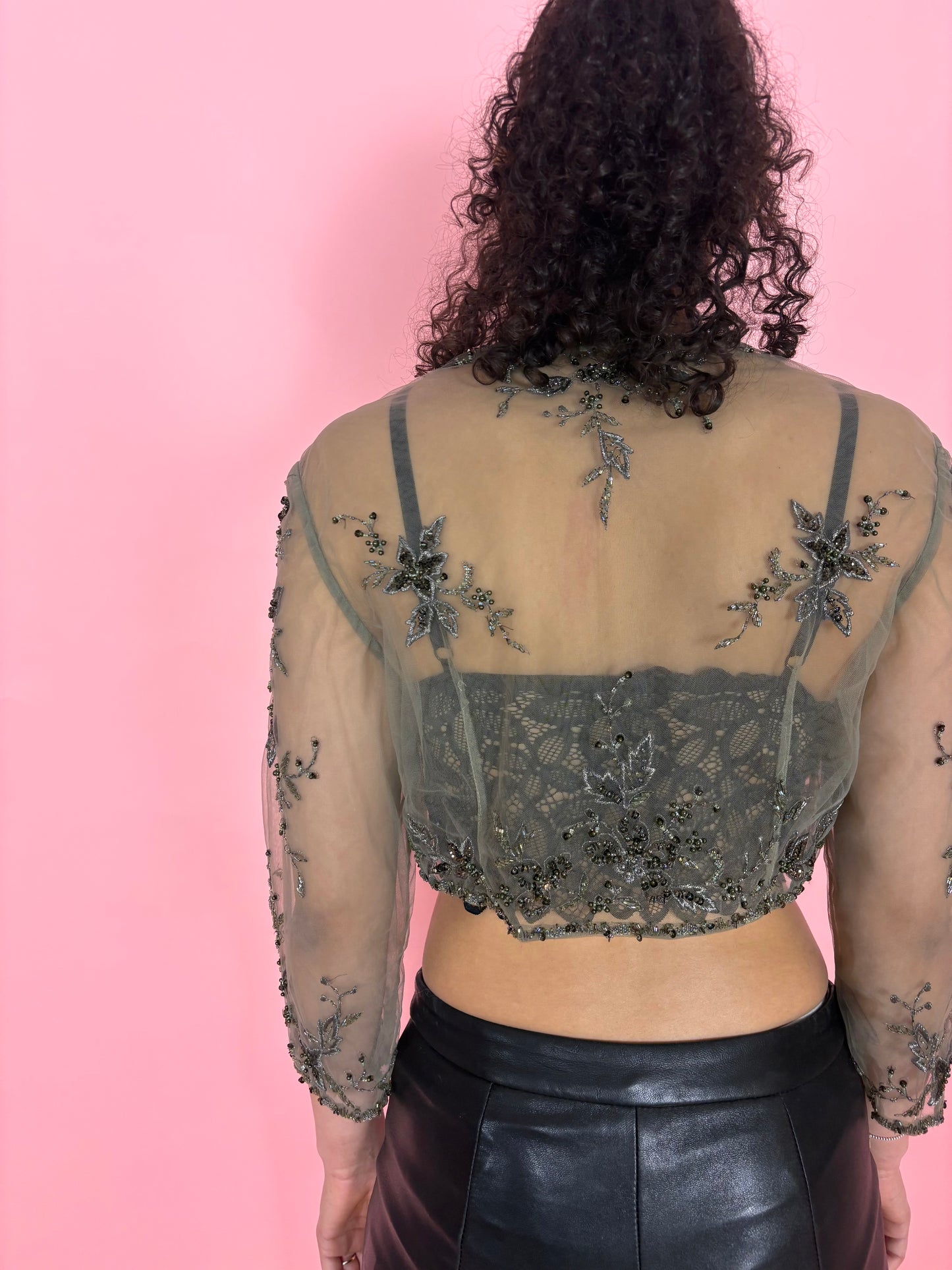 Green Mesh Beaded Bolero