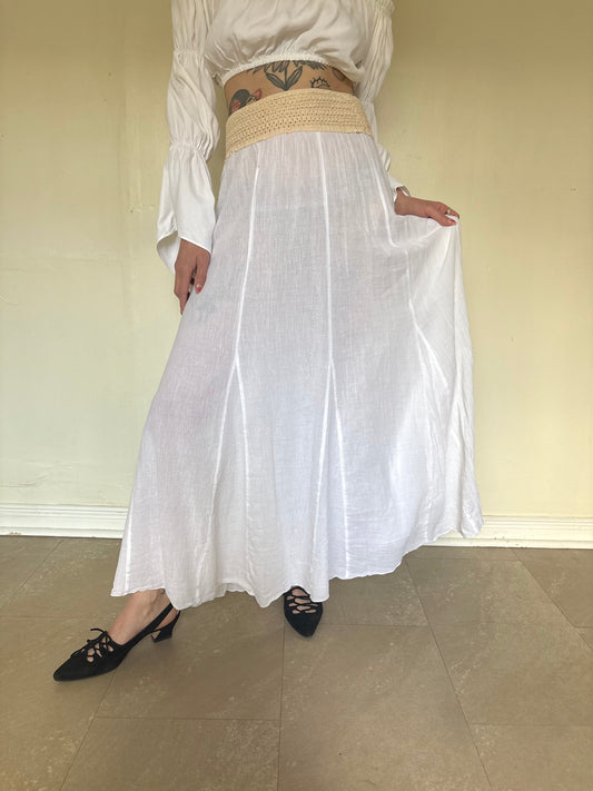 White cotton skirt with woven waist band