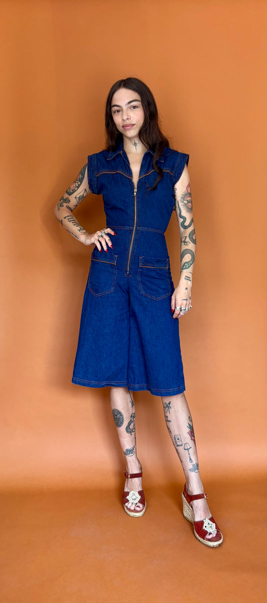 1970s denim culotte jumpsuit