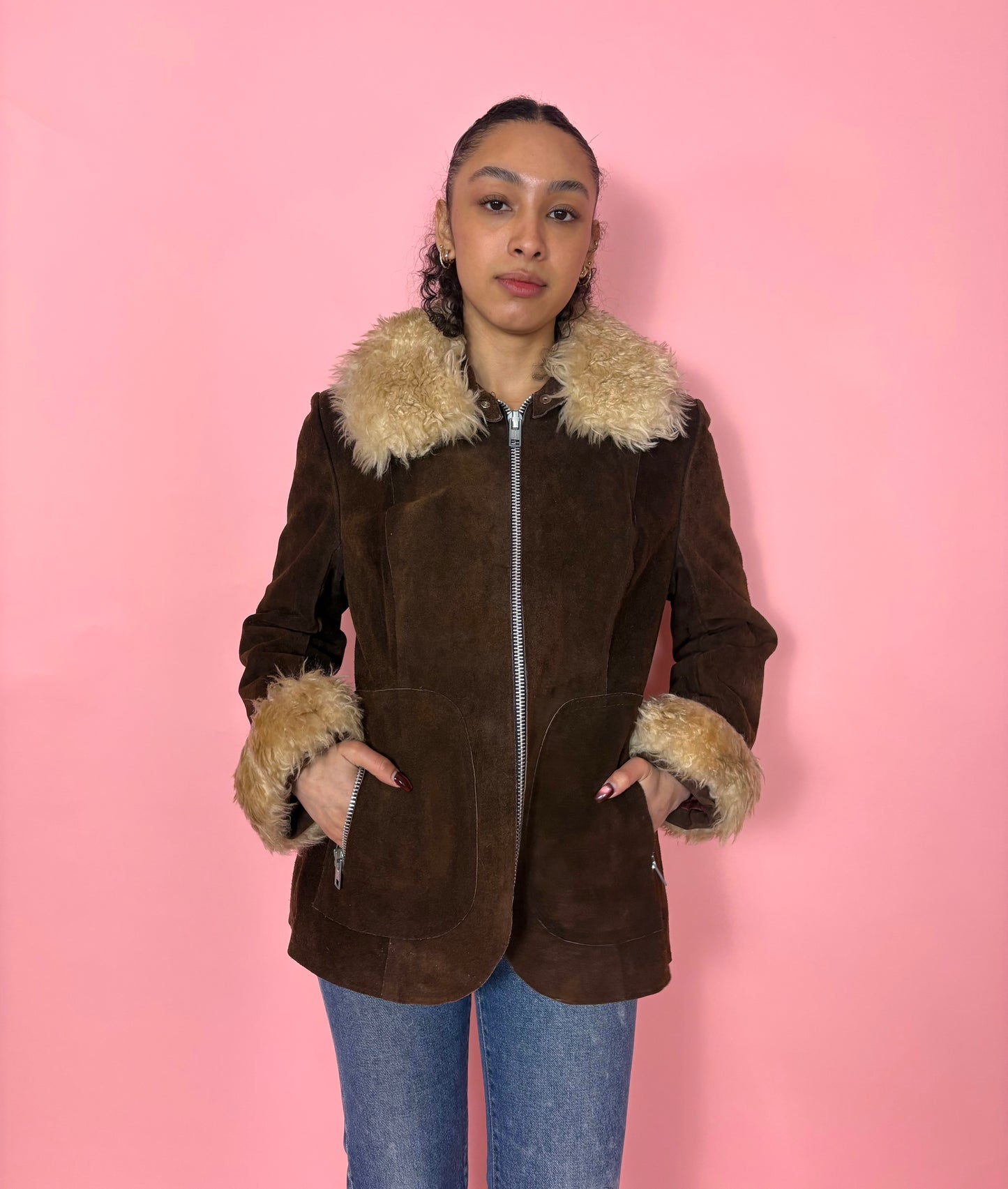 1970s Faux Fur Trimmed Suede Jacket