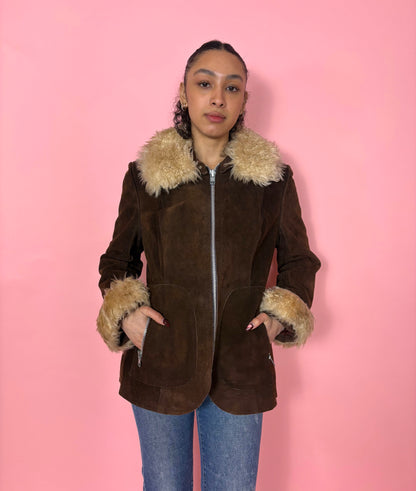1970s Faux Fur Trimmed Suede Jacket