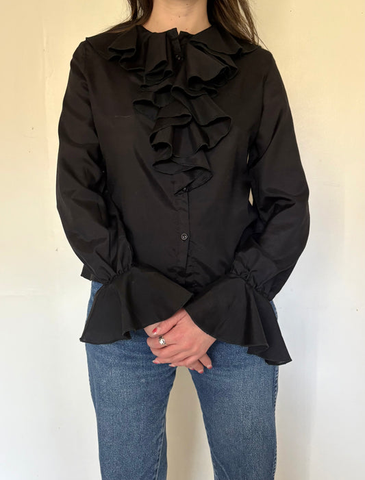 70s Black Ruffle Top