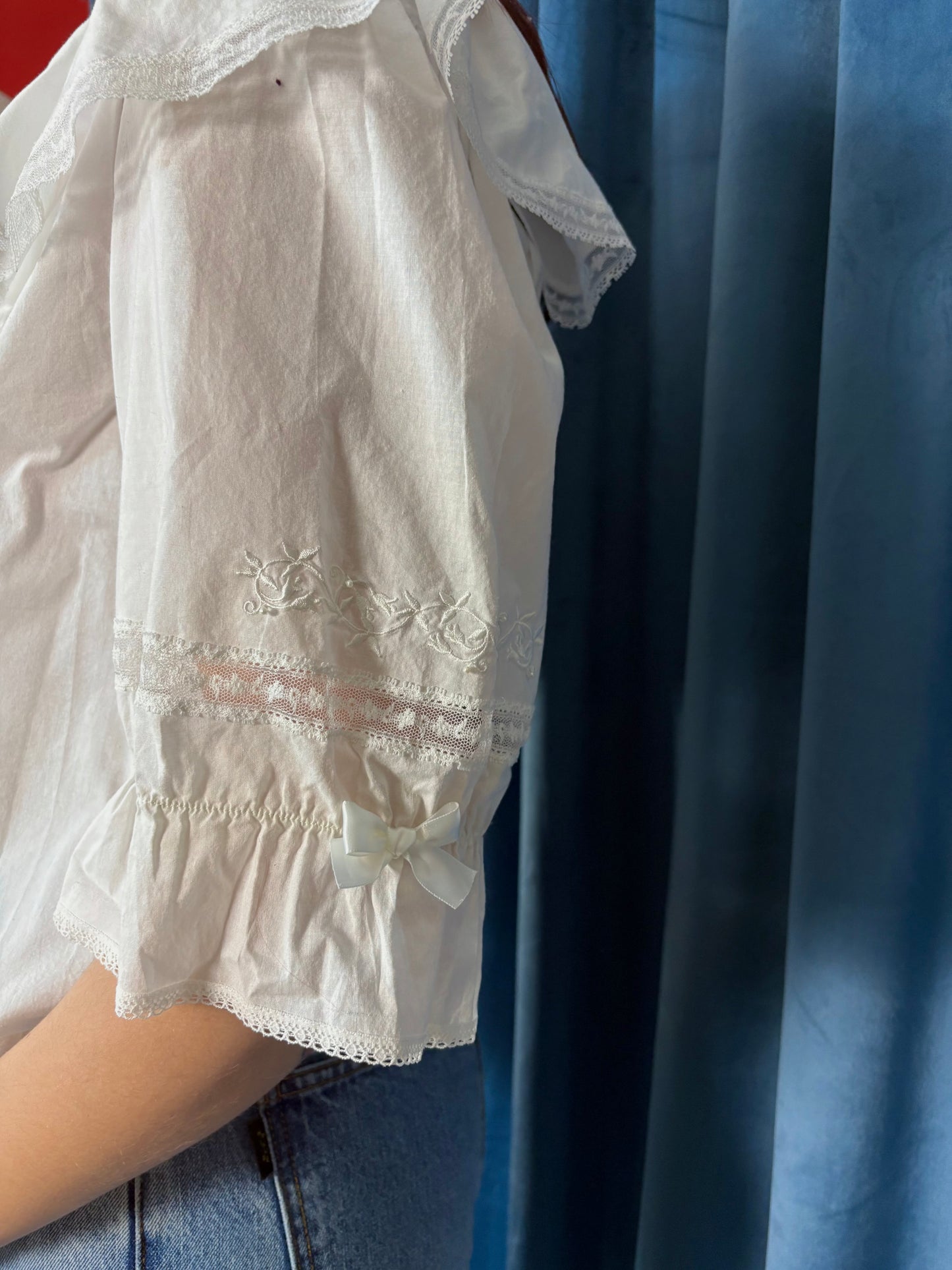 White cotton prairie blouse