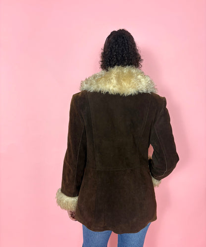 1970s Faux Fur Trimmed Suede Jacket