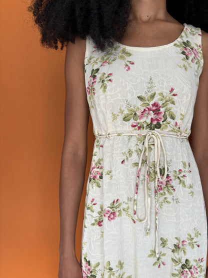 90s cream floral rayon midi dress
