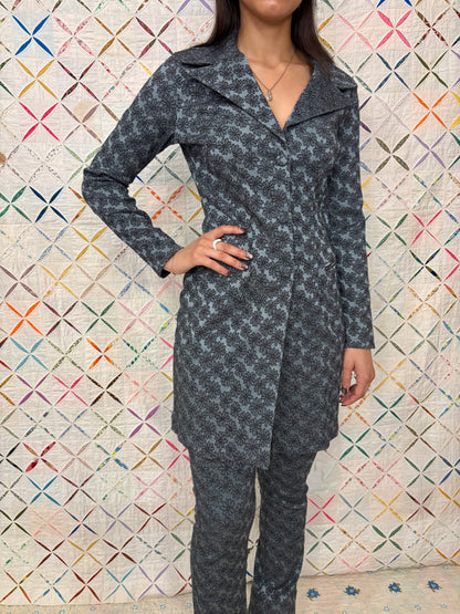 Silver floral 90s 2 piece suit