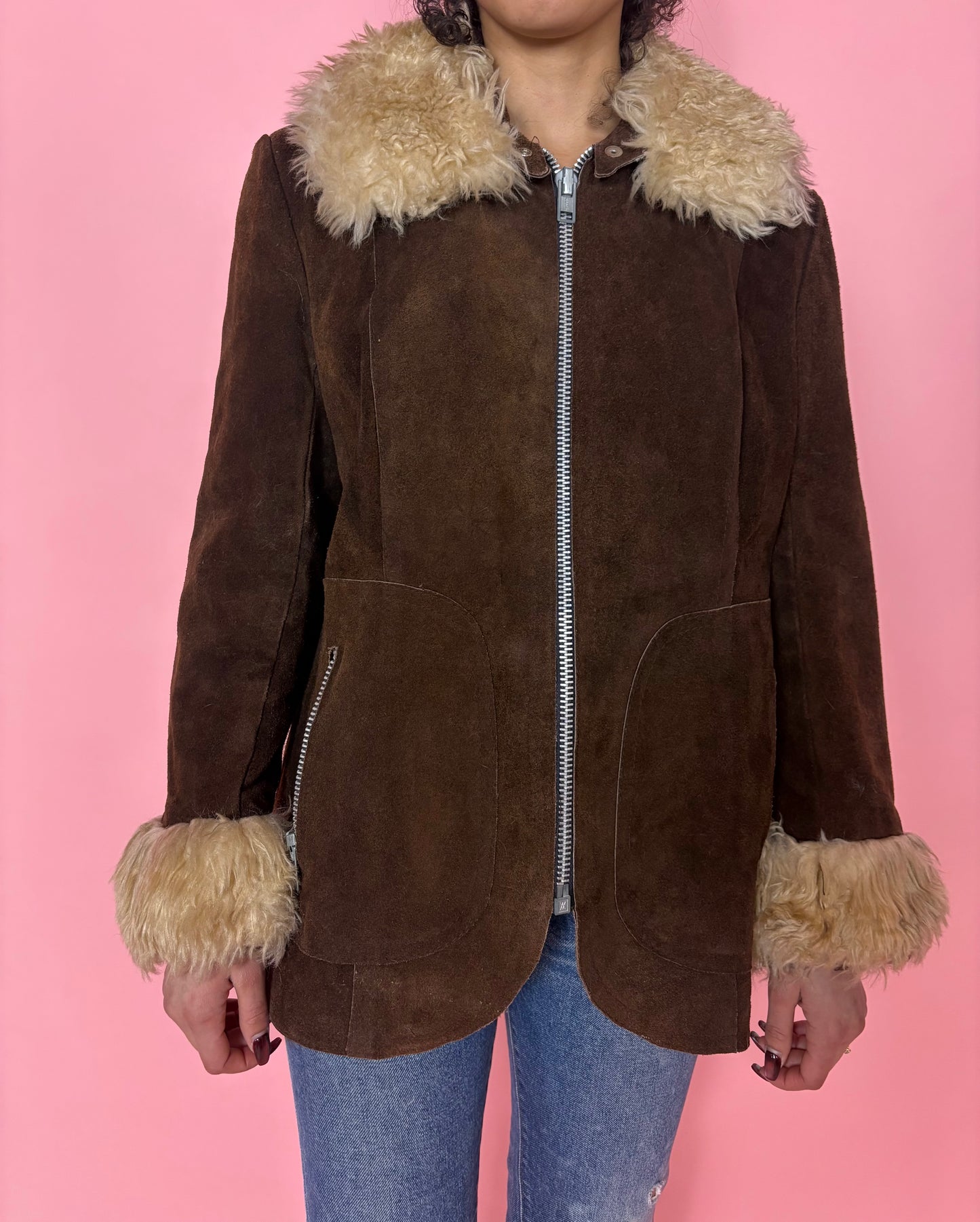 1970s Faux Fur Trimmed Suede Jacket