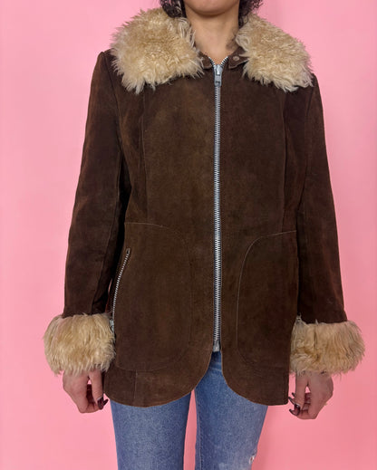 1970s Faux Fur Trimmed Suede Jacket