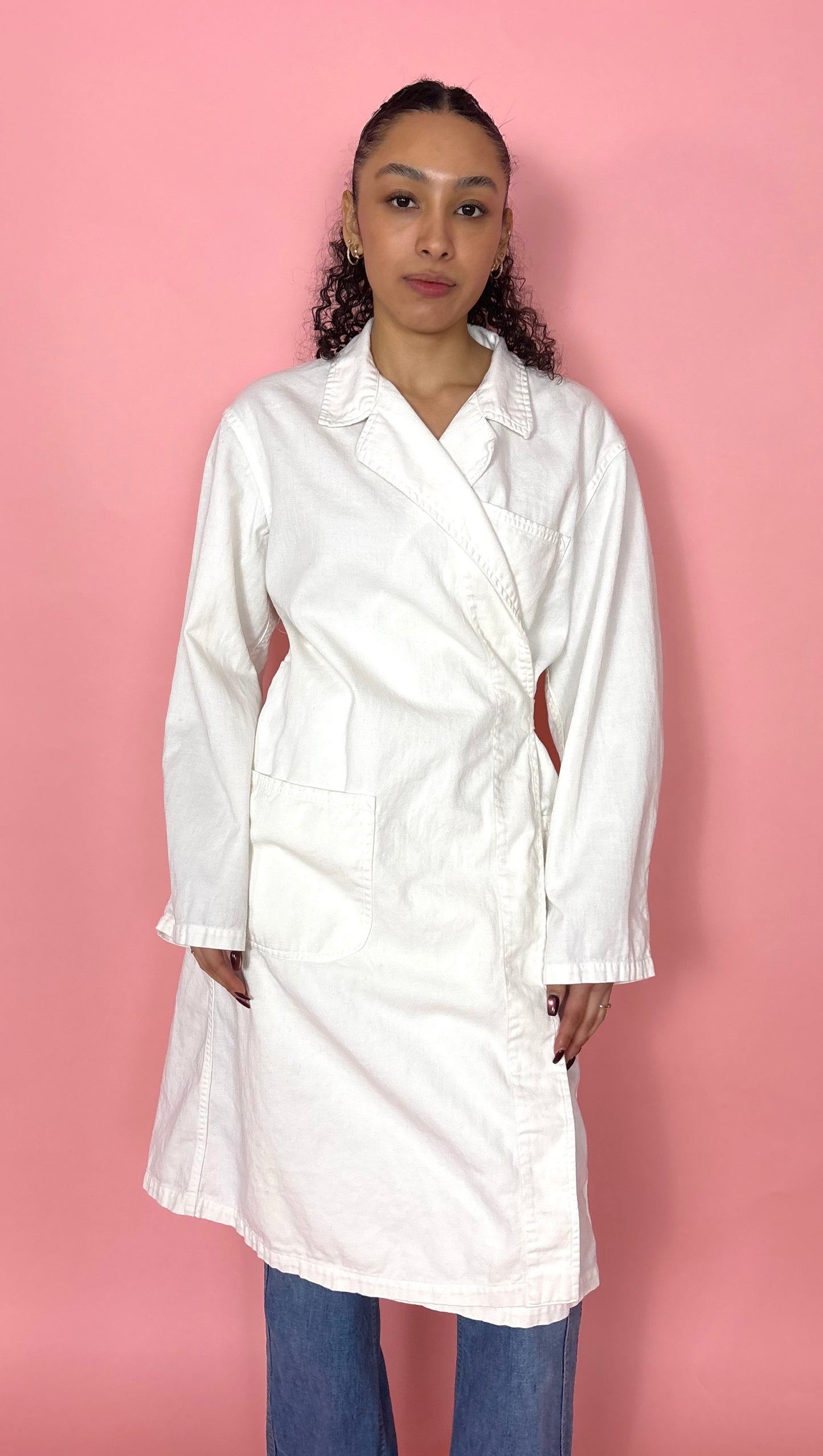 White cotton work wear coat