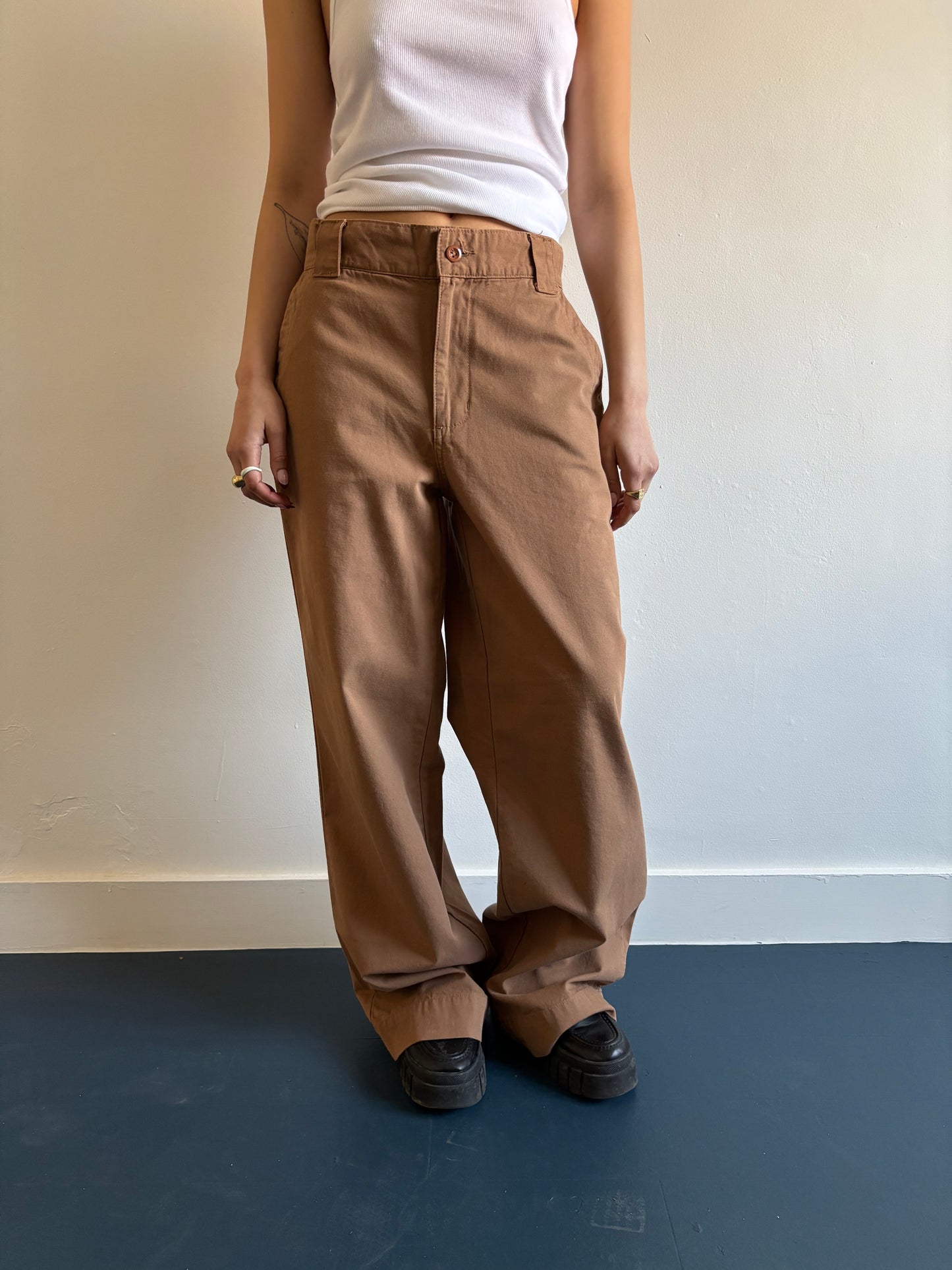 Camel brown cotton work pants