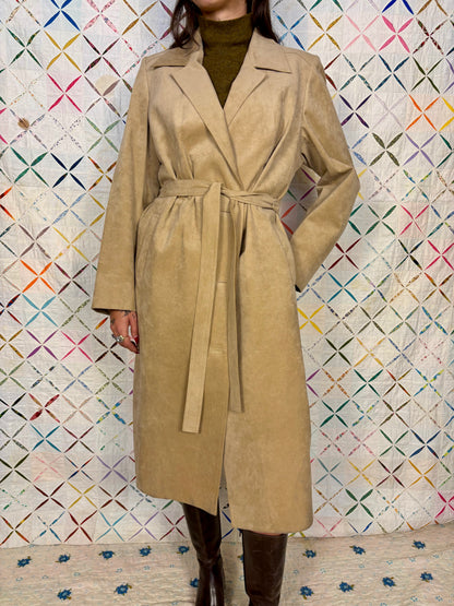Microsuede tan trench coat