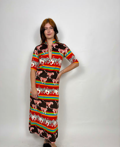 1970s Tiger Maxi Dress
