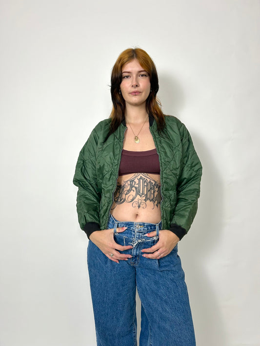 1960s Forest Green Quilted Zip Up
