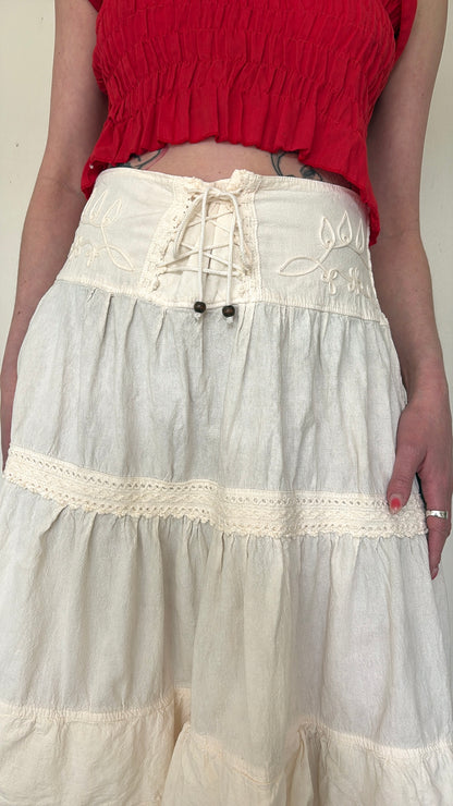 White cotton lace up skirt