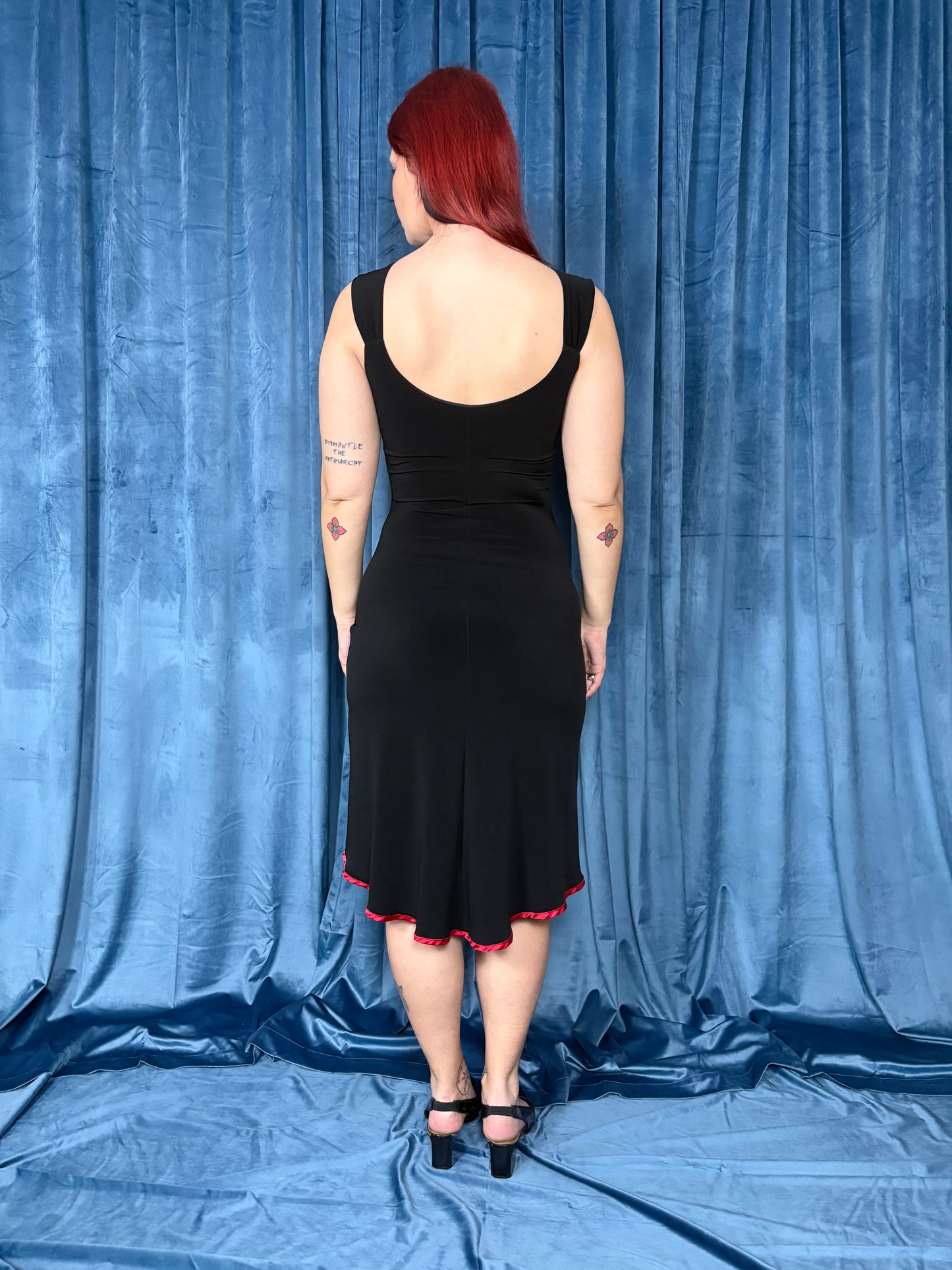 Y2K slinky black dress with red trim